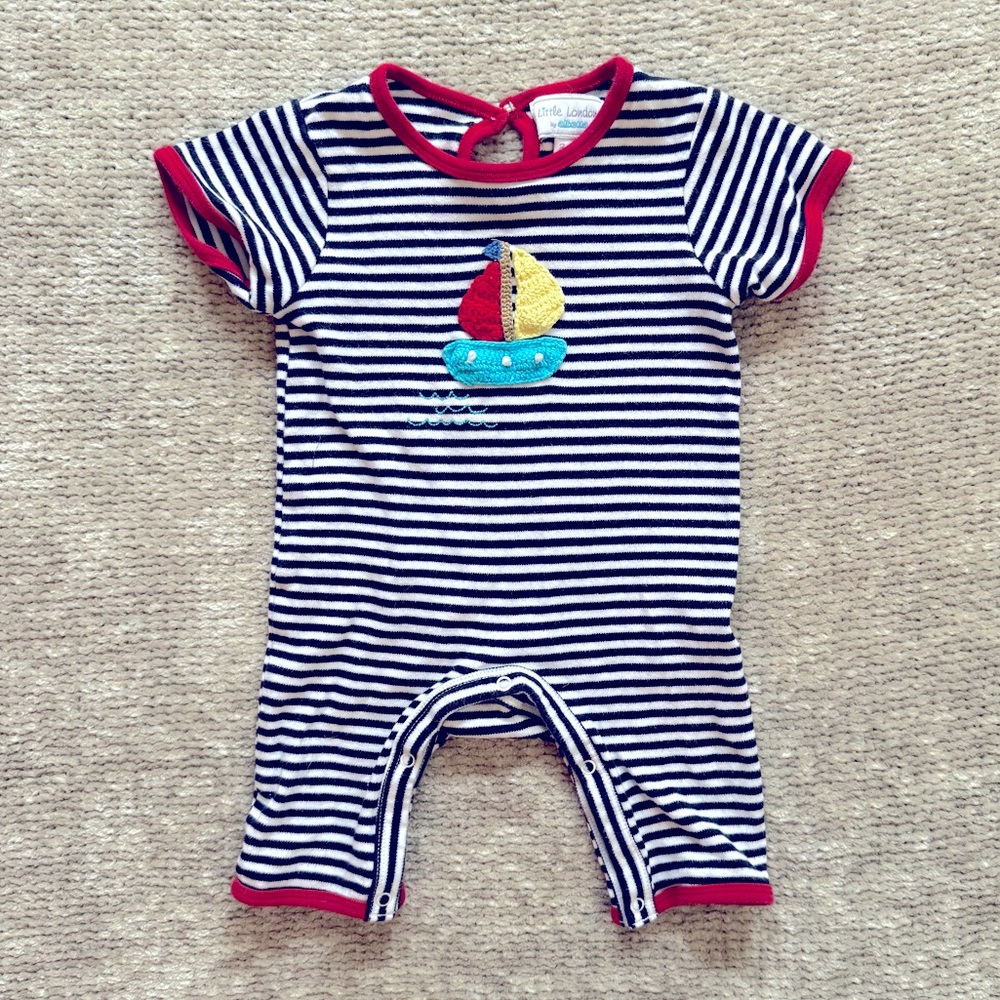 Little London by Albetta Sailboat Striped Romper 3–6M Cotton Nautical Baby